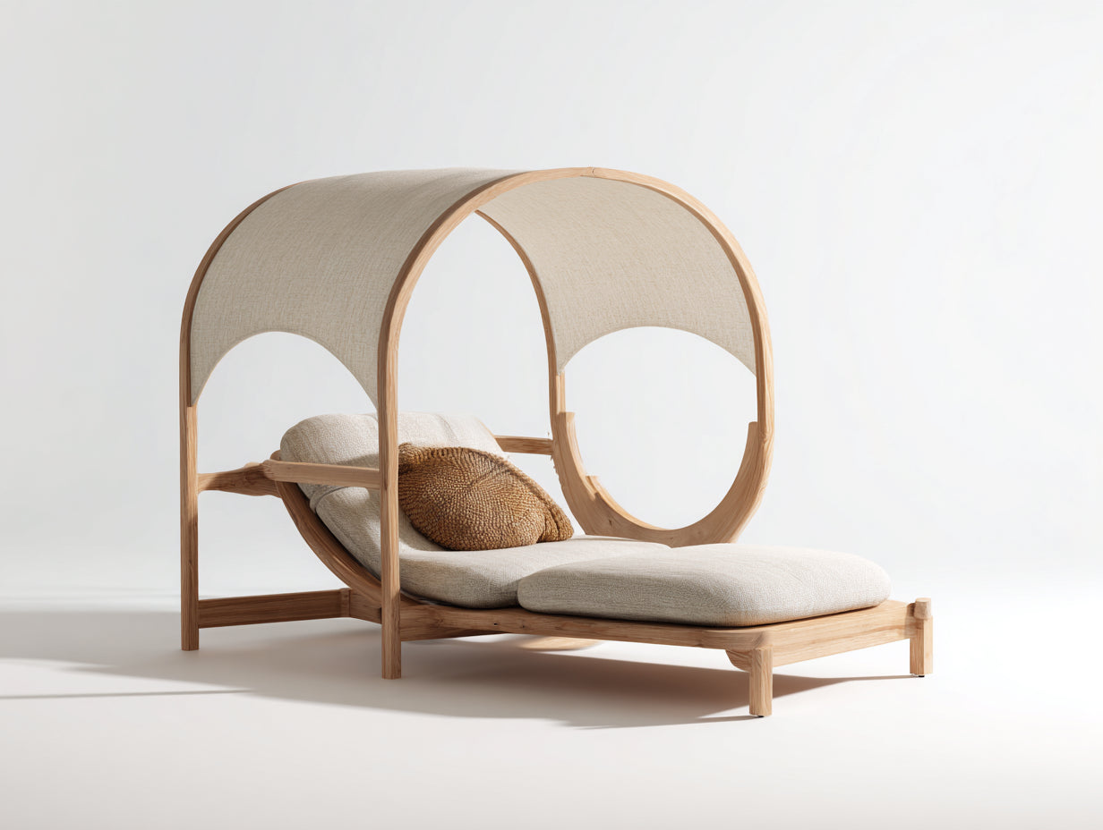 Bain de soleil en bois avec auvent 210x100x170 cm - bois naturel et beige - style détente pour jardin