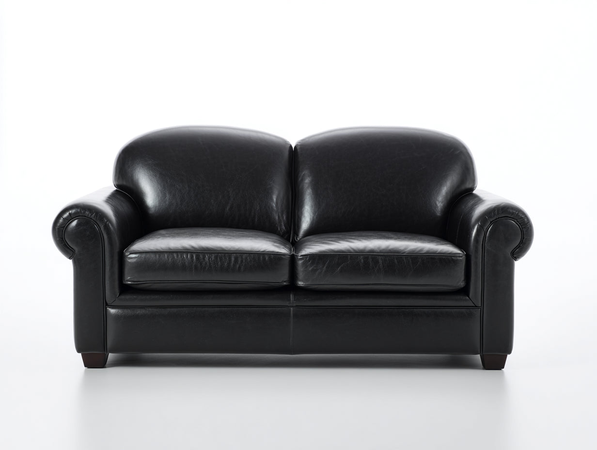 Canapé 2 places en revêtement effet cuir 175 x 90 x 85 cm - Noir - Design classique à accoudoirs roulés pour salon