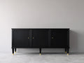 Meuble d'entrée en bois et panneaux 160x40x78 cm - noir et doré - style contemporain avec 3 portes