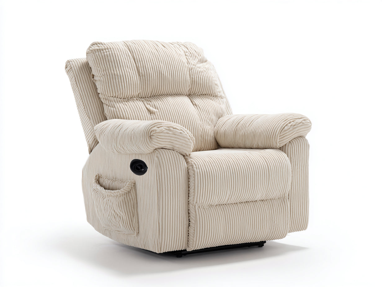 Fauteuil relax en velours côtelé rembourré 95x100x105 cm - beige - repose-pieds intégré pour salon