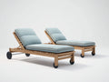 Bain de soleil lot de 2 en bois 200 x 75 x 95 cm - Bleu clair et bois naturel - Dossier réglable et roulettes pour extérieur