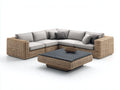 Canapé de jardin en rotin tressé 270x270x70 cm - rotin naturel et beige - style contemporain avec table basse