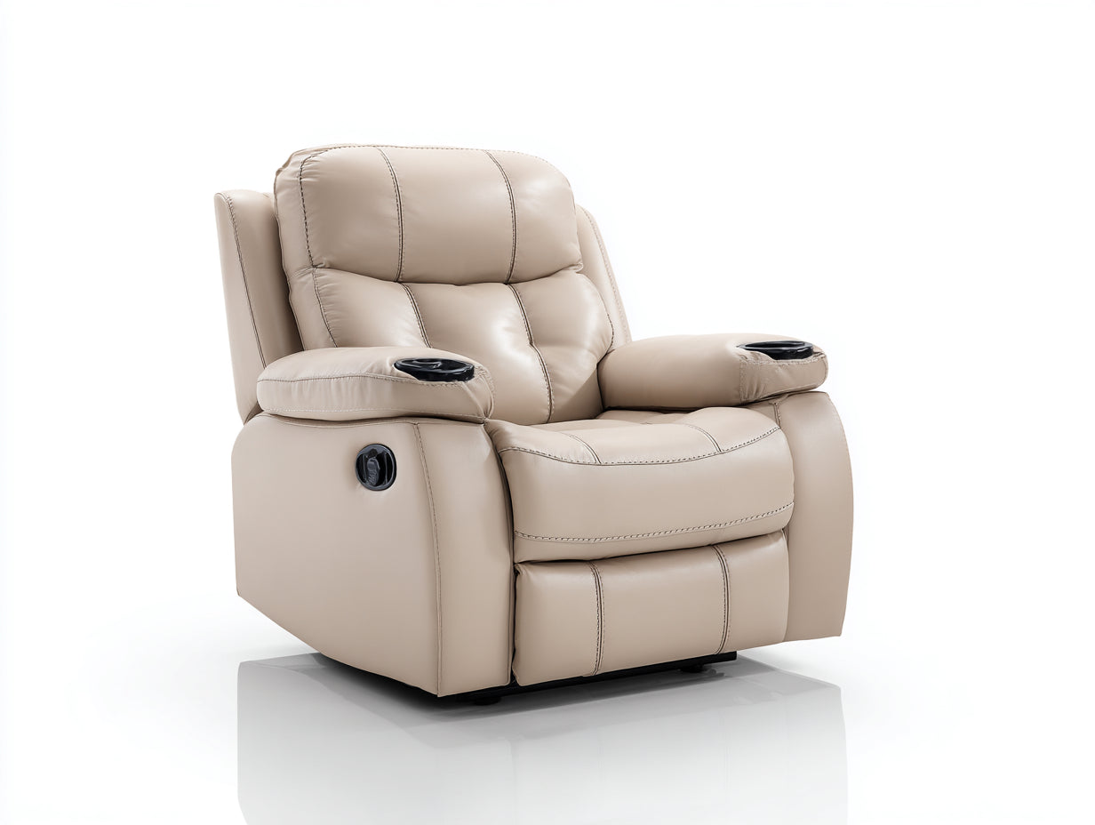 Fauteuil relax en similicuir 98x95x105 cm - beige et noir - style moderne avec porte-gobelets