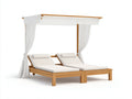 Bain de soleil double en bois naturel 210 x 180 x 200 cm - blanc et bois naturel - baldaquin avec voilages