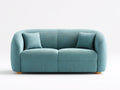 Canapé 2 places en tissu texturé 170x90x78 cm - bleu turquoise et bois naturel - style arrondi pour salon