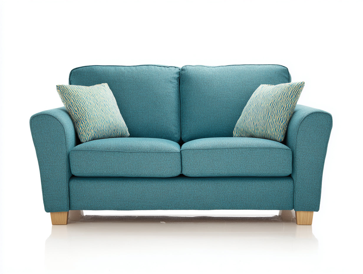 Canapé 2 places en tissu 175 x 88 x 84 cm - turquoise - accoudoirs arrondis et pieds en bois