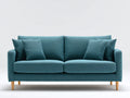 Canapé 2 places en tissu texturé 180x86x82 cm - bleu pétrole et bois naturel - style scandinave
