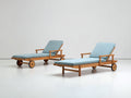 Bain de soleil en bois avec coussins 190x65x85 cm - bois naturel et bleu clair - lot de 2 avec roulettes