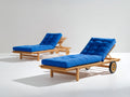 Bain de soleil lot de 2 en bois 200 x 75 x 92 cm - Bleu et bois naturel - Dossier réglable et roulettes pour extérieur