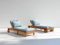 Bain de soleil lot de 2 en bois avec coussins 200x70x85 cm - bois naturel et bleu clair - dossier inclinable pour jardin