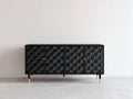 Meuble d'entrée noir 160 x 40 x 80 cm - 4 portes sculptées - pieds dorés