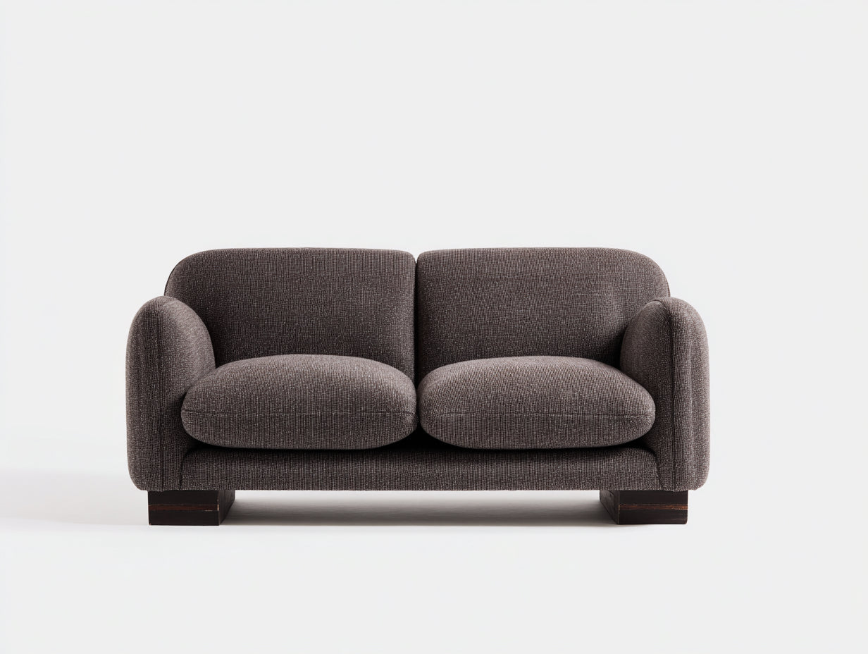 Canapé 2 places en tissu texturé 165x85x78 cm - brun foncé et bois foncé - style contemporain arrondi