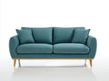 Canapé 2 places en tissu 180x85x85 cm - bleu canard et bois naturel - style moderne pour salon