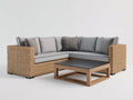 Canapé de jardin d'angle en rotin avec table basse 250x250x78 cm - rotin naturel et gris - ensemble détente pour terrasse