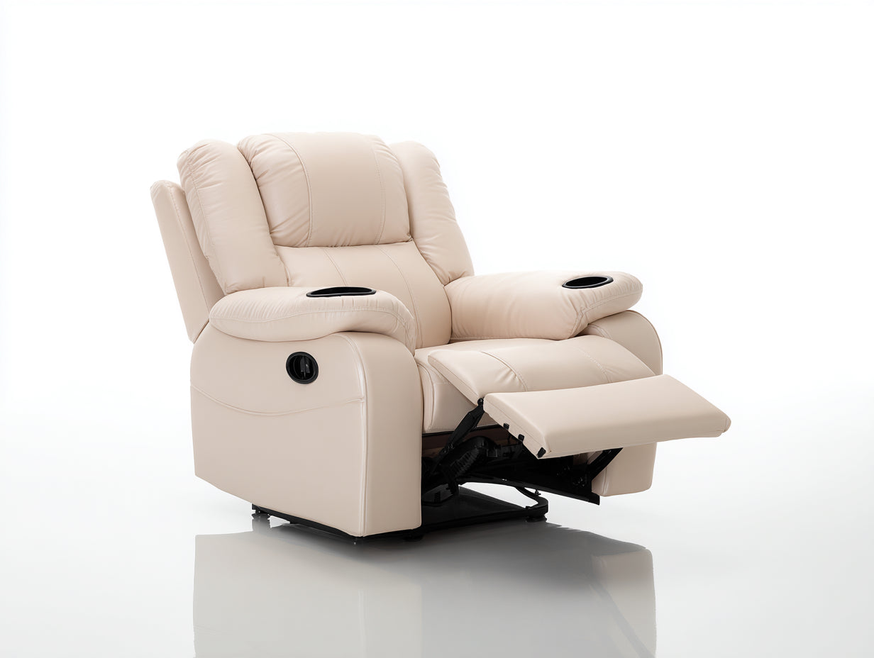 Fauteuil relax en revêtement effet cuir 98 x 94 x 105 cm - beige et noir - repose-pieds intégré