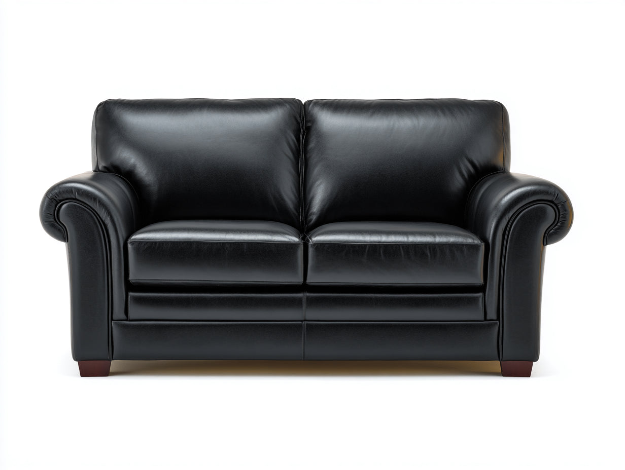 Canapé 2 places en revêtement effet cuir 170 x 88 x 85 cm - noir - accoudoirs roulés classiques