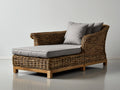 Bain de soleil en rotin tressé 175 x 85 x 88 cm - Marron et gris clair - Assise rembourrée pour extérieur