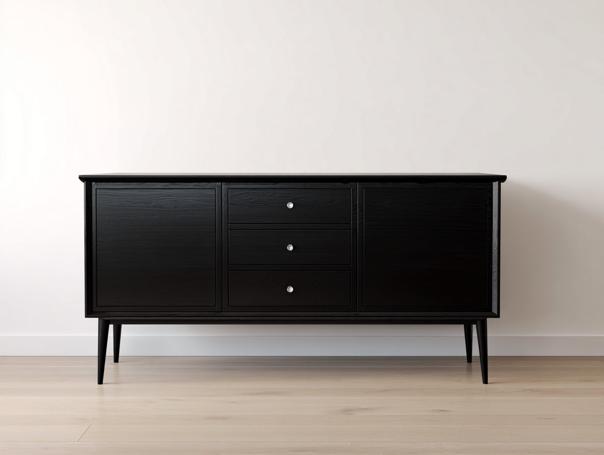 Meuble d'entrée en bois avec 2 portes et 3 tiroirs 140x40x80 cm - noir - style moderne pour couloir