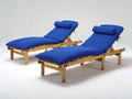 Bain de soleil lot de 2 en bois avec coussins 200x70x90 cm - bois naturel et bleu royal - dossier inclinable pour jardin